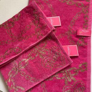NWT Juicy Couture 3-pc Towel set PINK GOLD 1-28" x 54" Bath & 2- 16" x 26" Hand